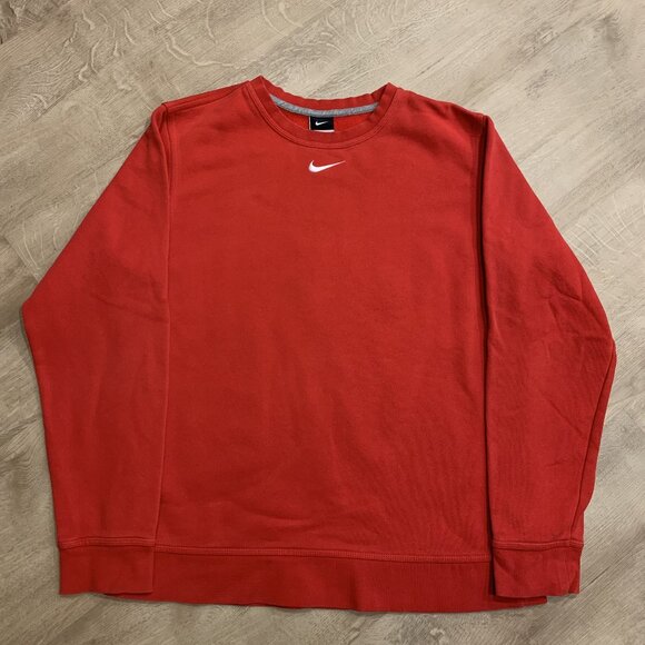 Nike Center Swoosh Sweatshirt Men's Medium M Red Crewneck Pullover 598438-657 - Picture 1 of 8